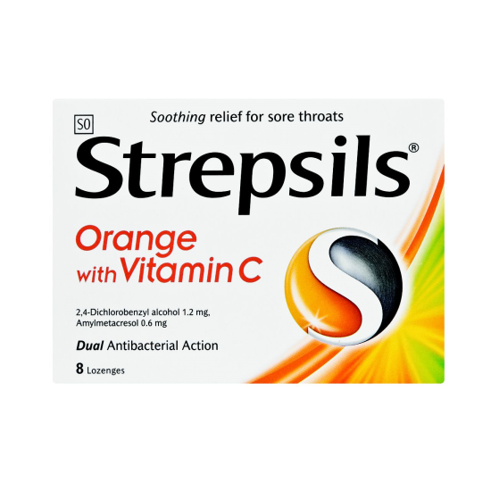 STREPSILS LOZENGES ORANGE W/VIT C 8EA